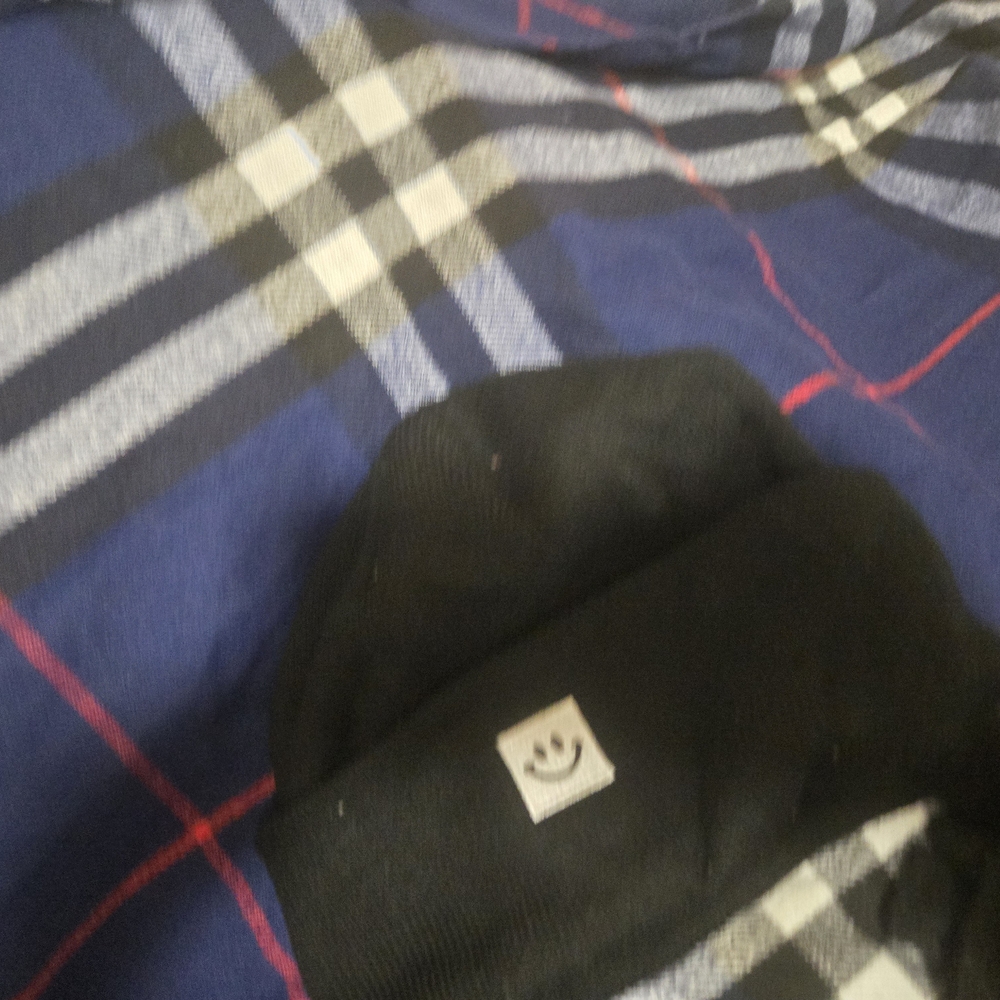 Reebok Black Beanie with Small Smiley Patch